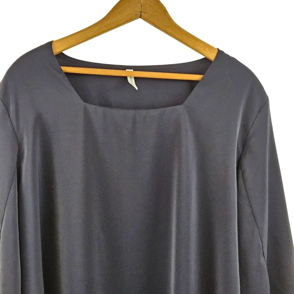 Taohuadao Blouse Womens Size 2XL Blue Split Flutter 3/4 Sleeve Square Neck - Picture 2 of 6